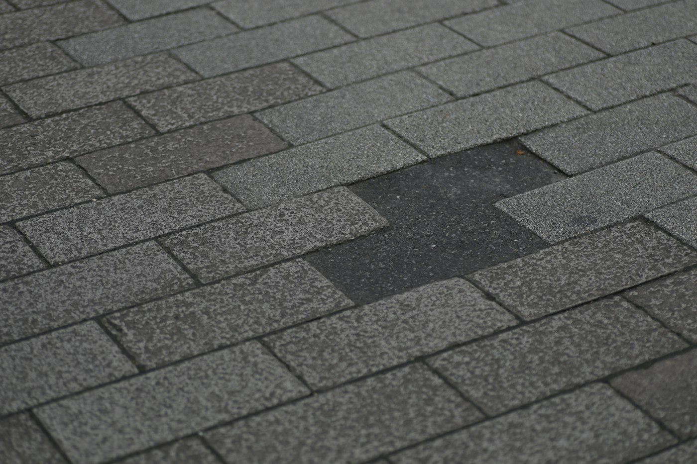 Asphalt shingle roof with a missing shingle